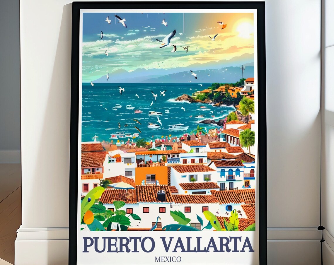 Puerto Vallarta Mexico Banderas Bay Beach Seagulls Travel Poster