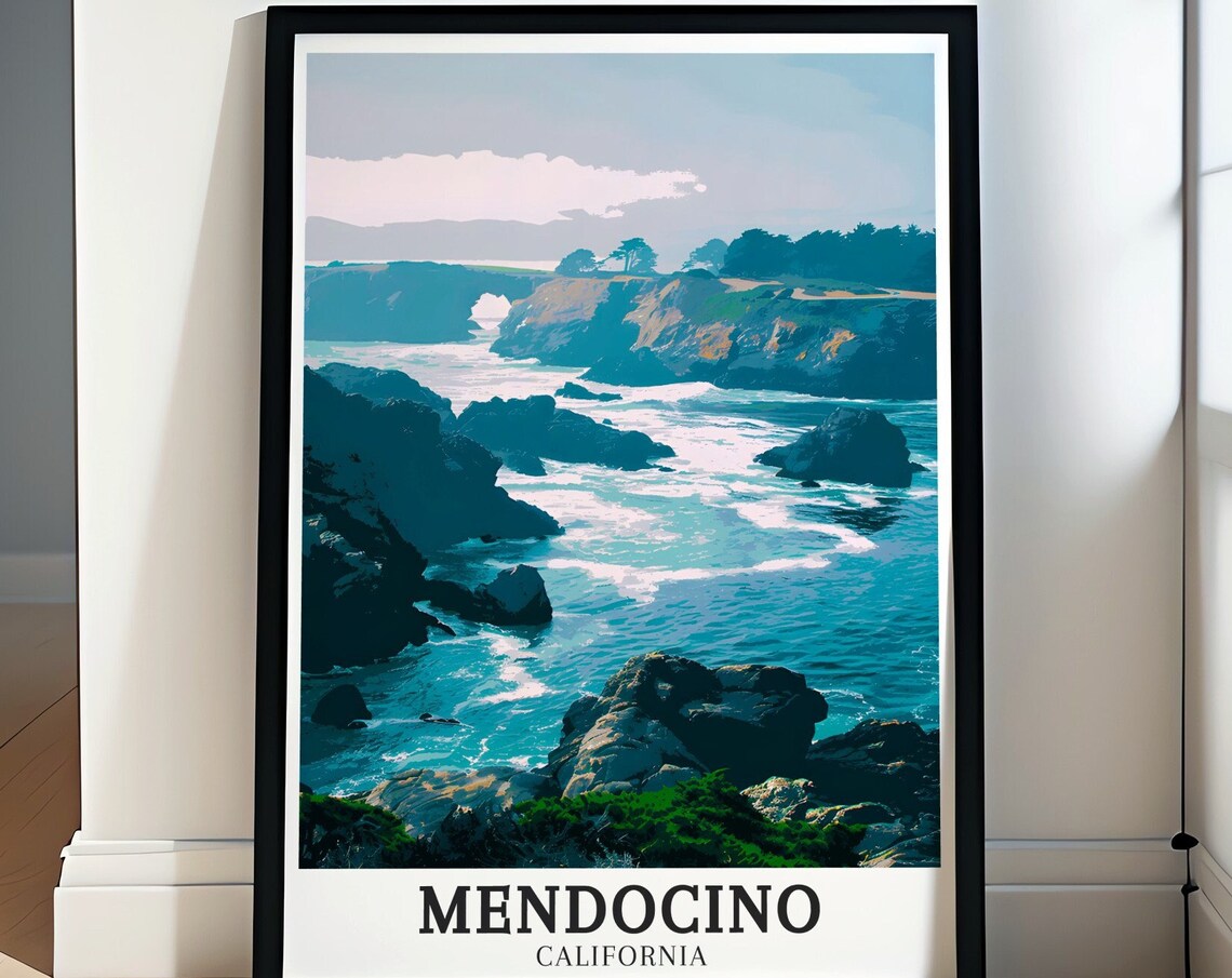 Mendocino Rocky Headlands Sea Arch California Coastal View Poster