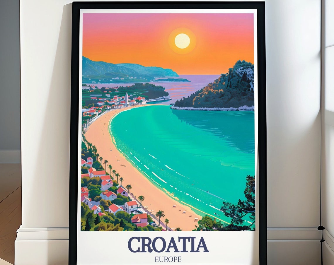 Zlatni Rat Beach Croatia Golden Sunset Coastal Travel Poster