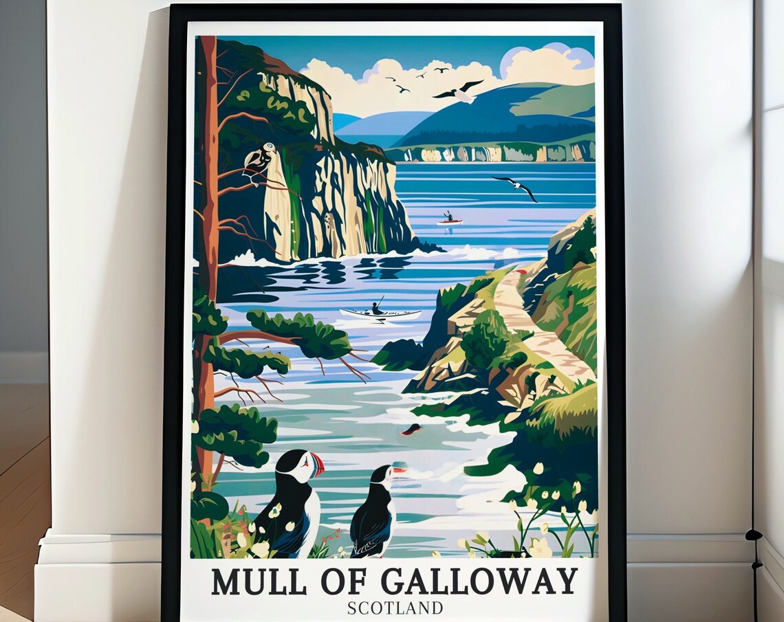 Mull of Galloway Coastal Puffins Sea Cliffs Scotland Travel Poster