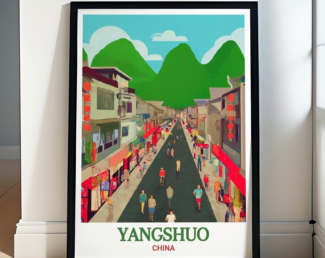 Yangshuo West Street Bustling Lantern Market Street Scene Poster