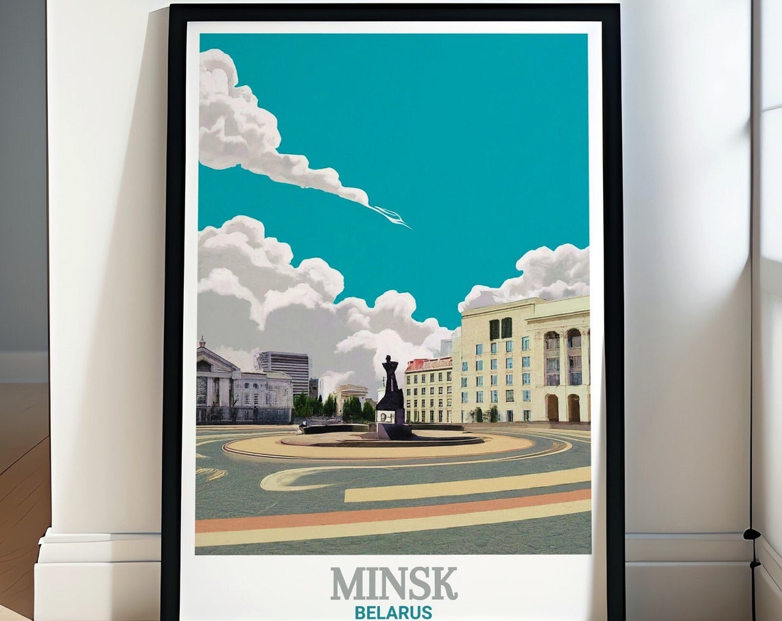 Minsk Belarus Independence Square Roundabout Monument Travel Poster