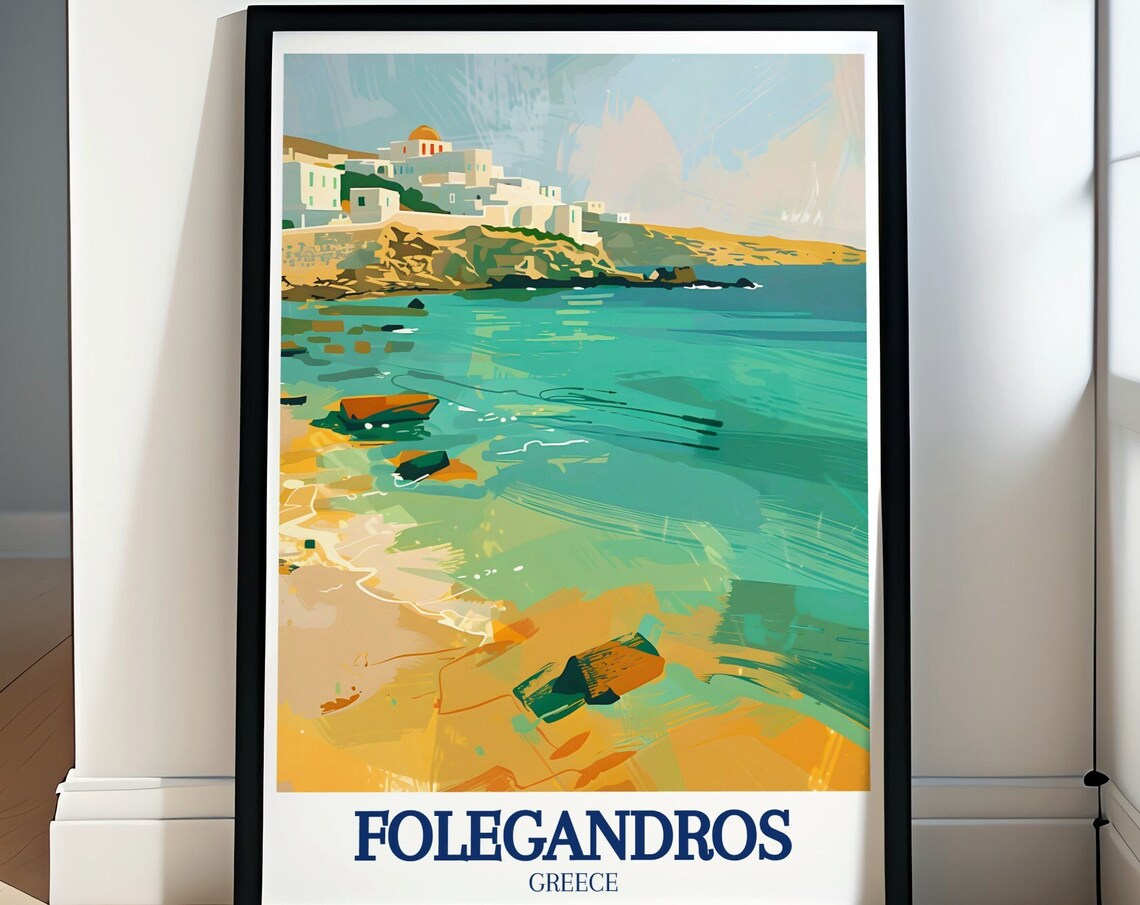 Folegandros Bay White Village on the Aegean Coast Greece Poster
