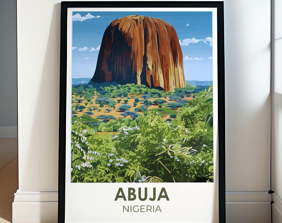 Abuja Nigeria Zuma Rock Giant Monolith Savanna Landscape Travel Poster