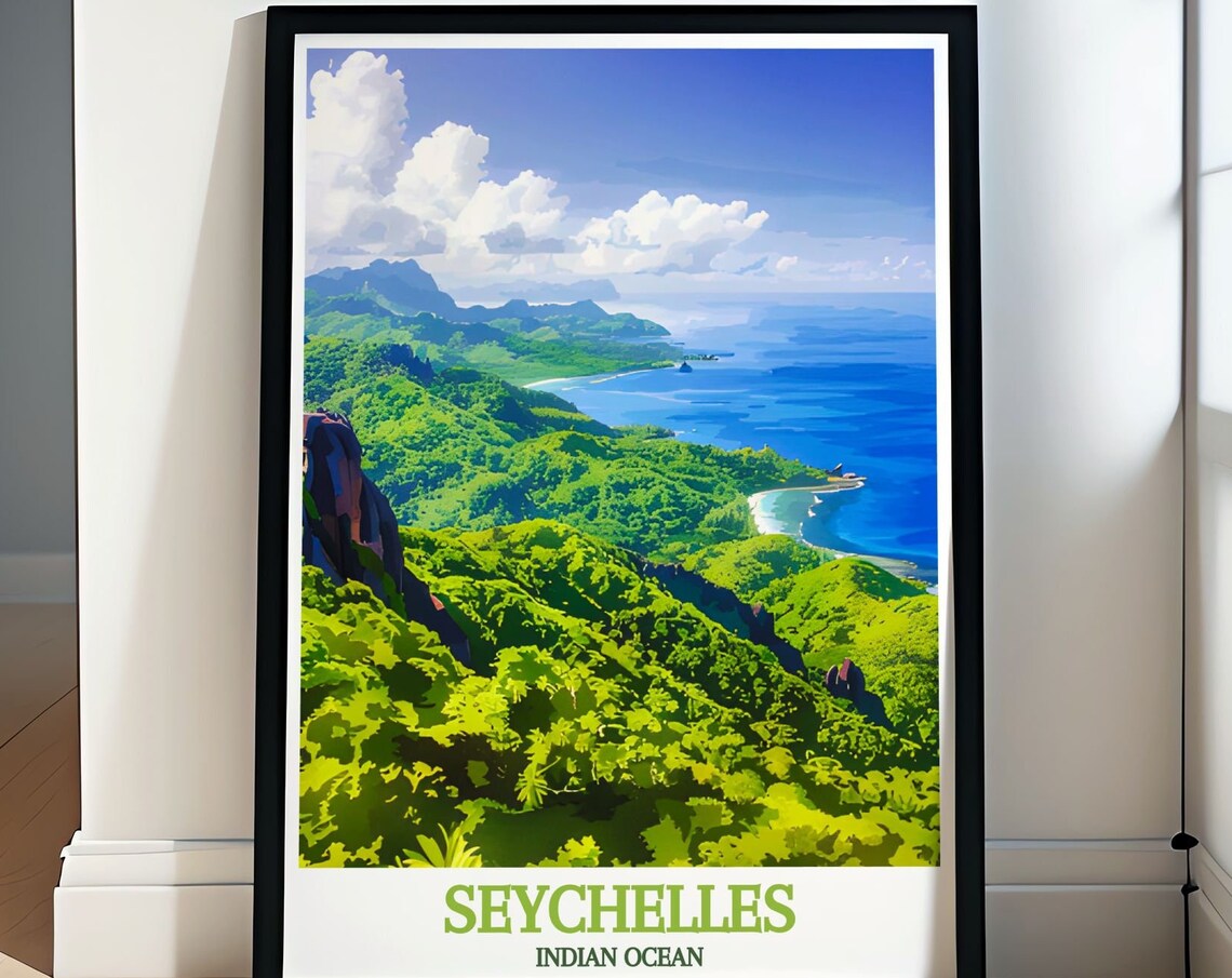 Scenic Seychelles Indian Ocean Lush Island Mountains Travel Poster