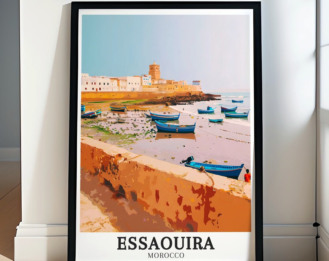 Essaouira Morocco Fishing Harbor Boats Skala Fortress Travel Poster