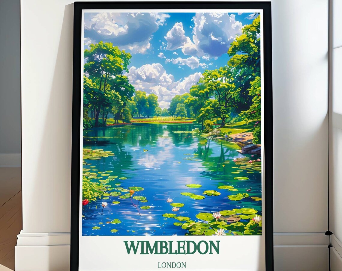 Wimbledon London Lily Pond Water Lilies Park Scene Travel Poster