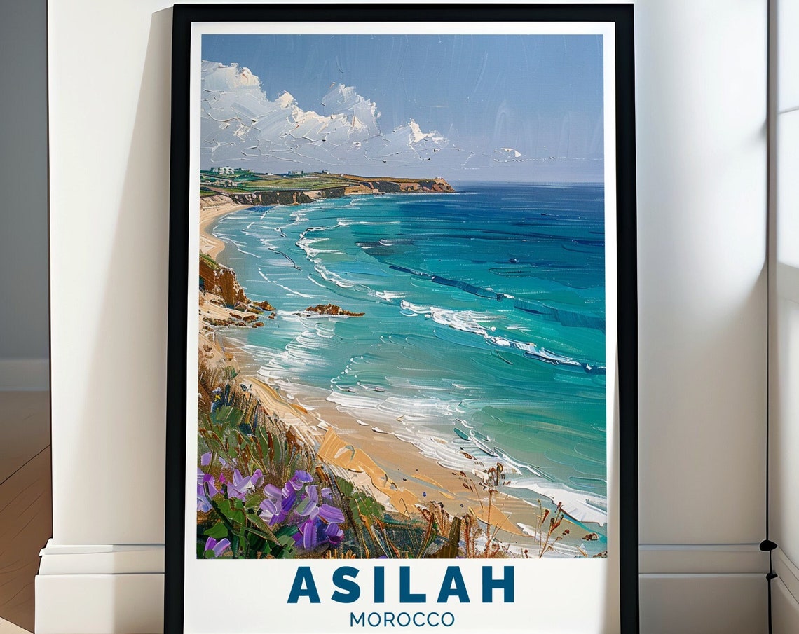 Asilah Paradise Beach Turquoise Waves Cliffs Morocco Travel Poster