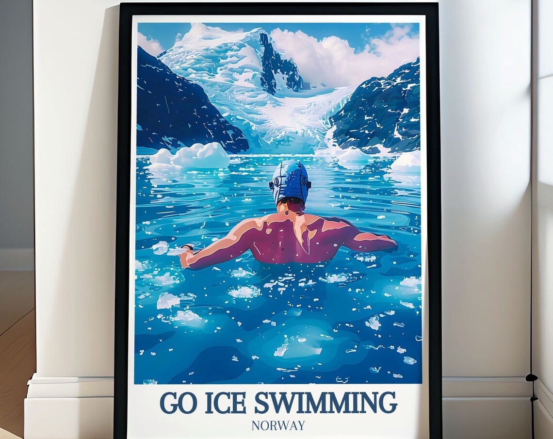 Go Ice Swimming Norway Glacier Fjord Cold Plunge Adventure Poster