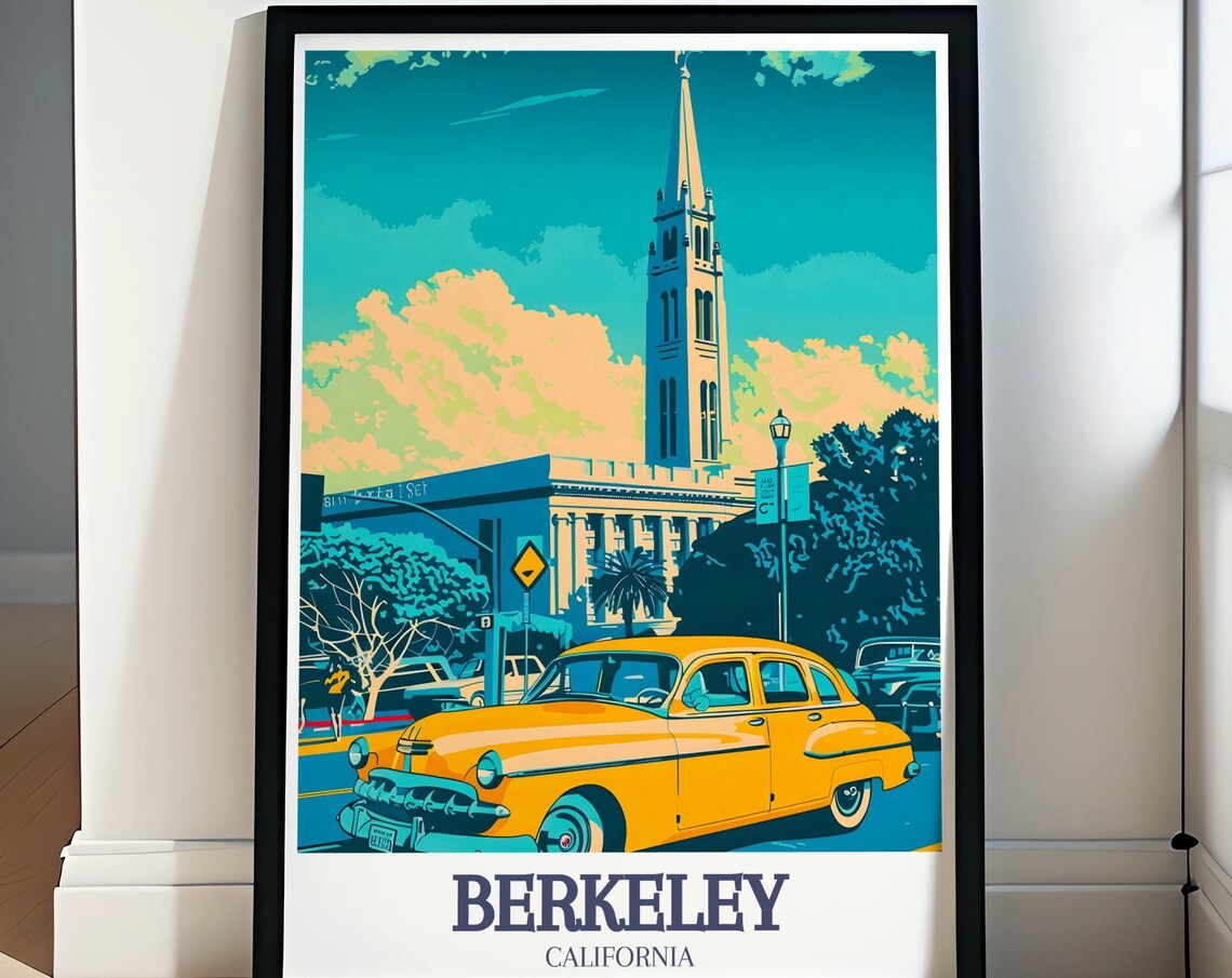 Berkeley Campanile Vintage Yellow Car Street Pop Art Retro Poster