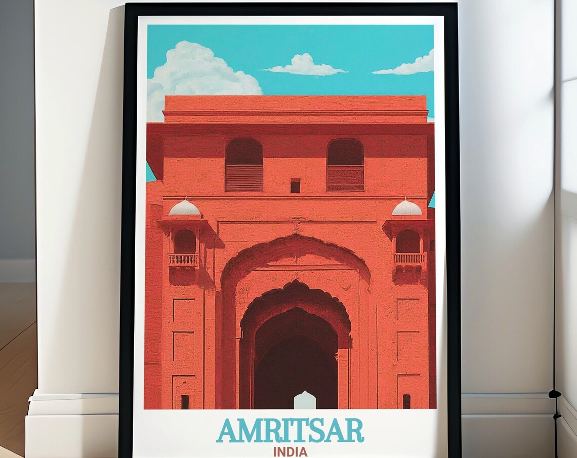 Amritsar Red Sandstone Historic Gateway Travel India Vintage Poster