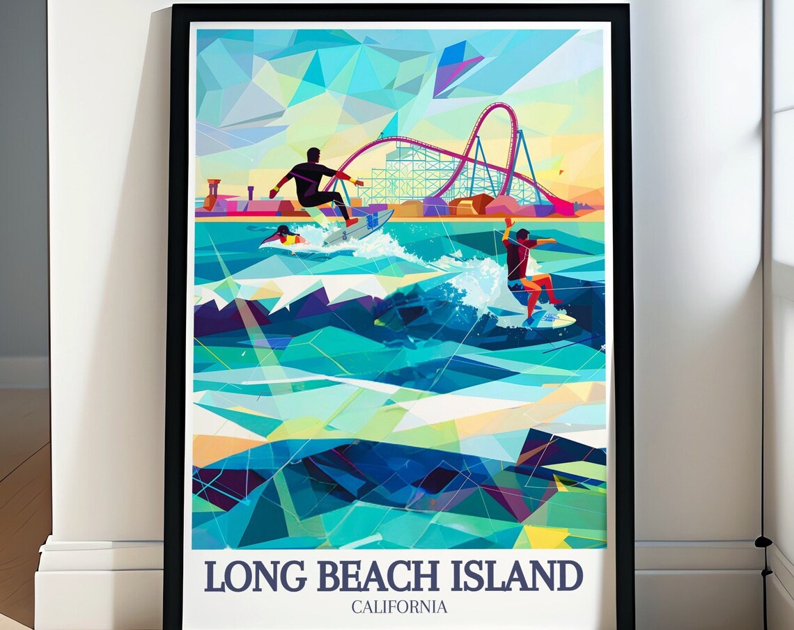 Long Beach Island California Surfers Waves Pier Coaster Poster