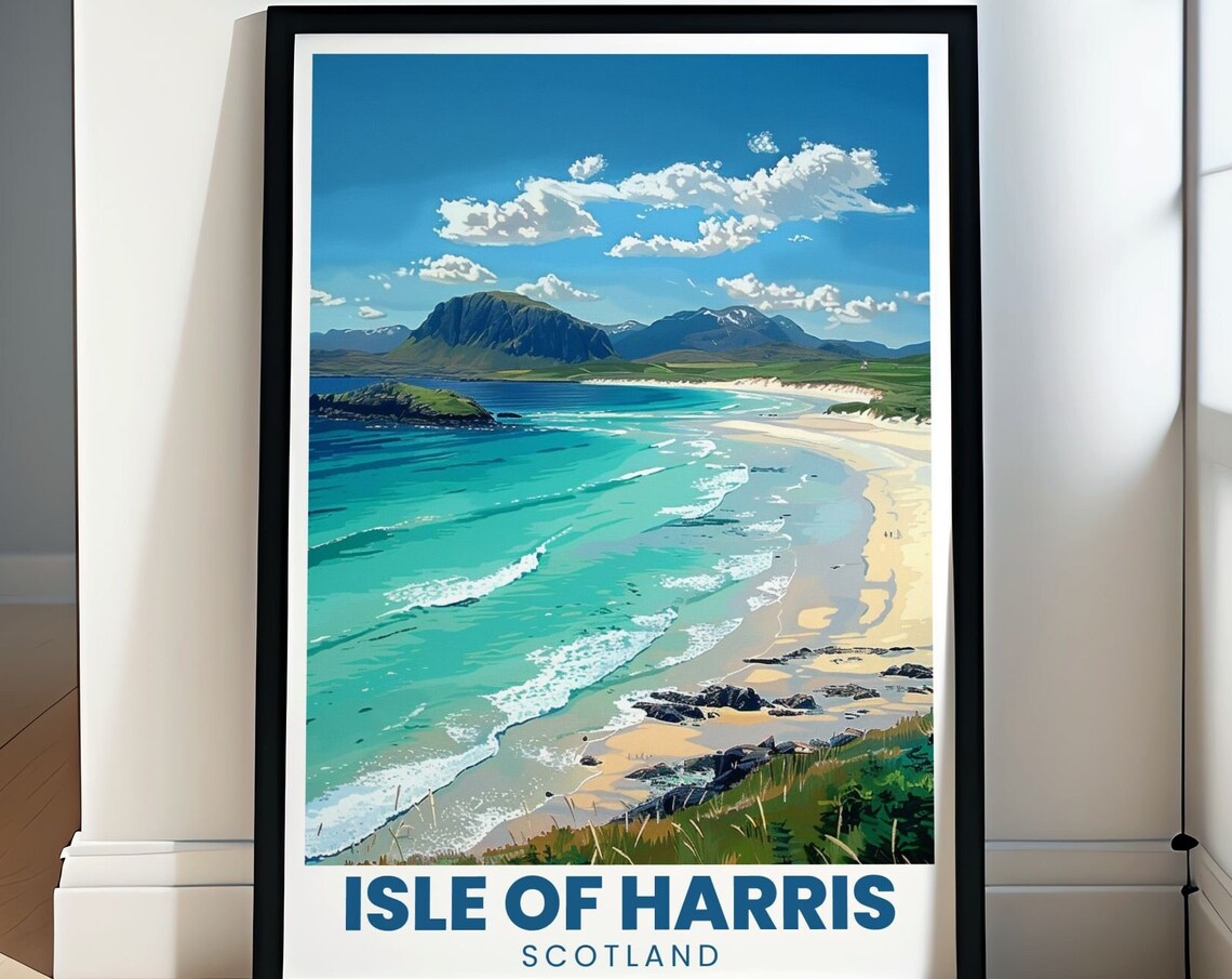 Luskentyre Beach Turquoise Bay Mountains Isle of Harris Poster