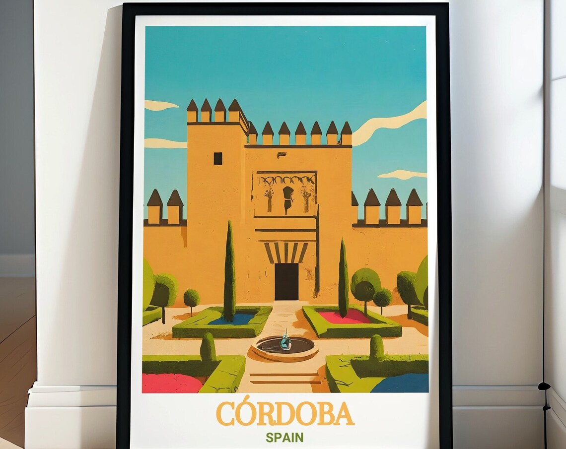 Cordoba Alcazar Fortress Gardens Palace Courtyard Travel Poster