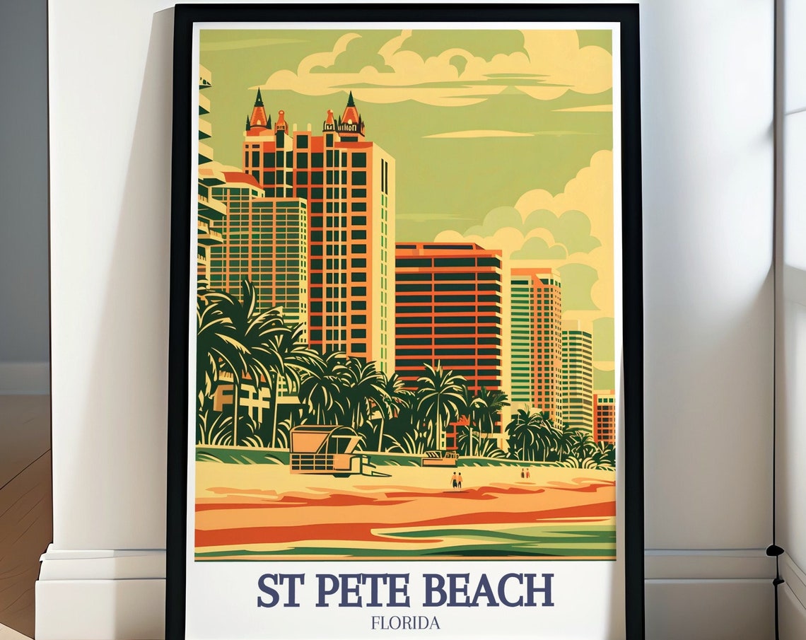 St Pete Beach Skyline Palm Trees Florida Retro Travel Poster