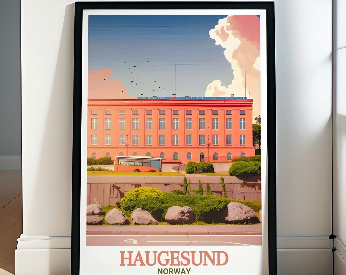 Haugesund City Hall Building in Soft Afternoon Light Travel Poster