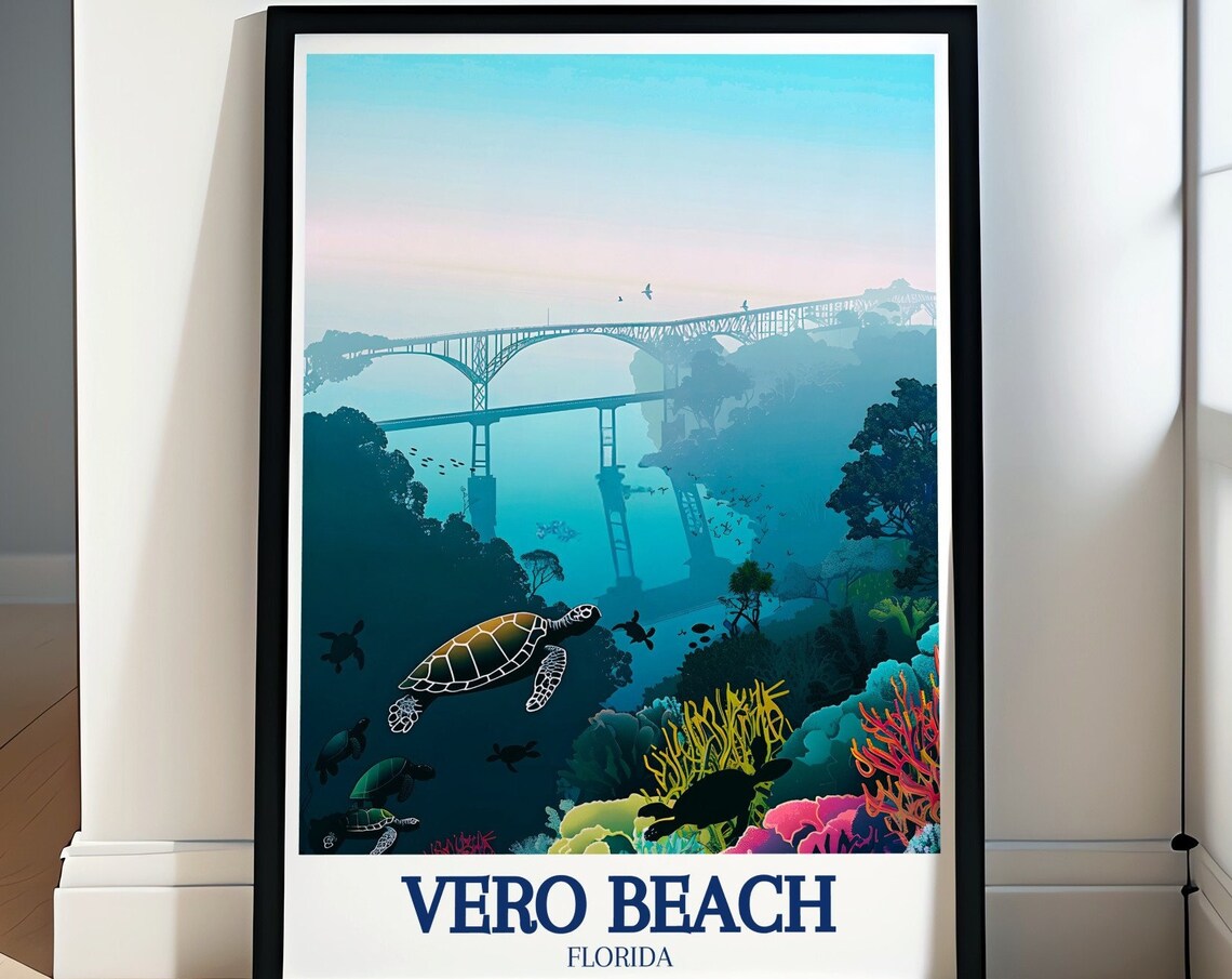 Vero Beach Florida Wabasso Bridge Sea Turtles Coral Reef Travel Poster