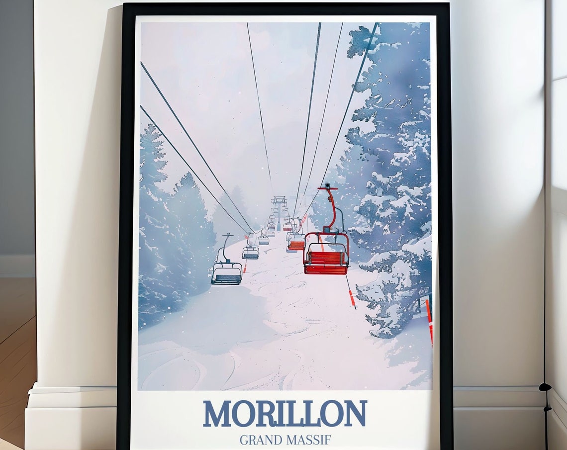 Morillon Ski Resort Travel Print French Alps Grand Massif Retro Ski Poster Morillon France Ski Resort Print French Alps Art