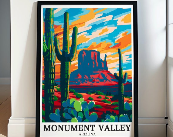 Monument Valleytravel Print Merrick Butte And Saguaro Cactus Decor Merrick Butte And Saguaro Cactus Art Monument Valley Poster