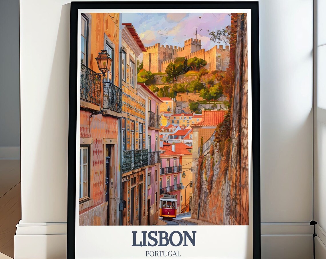 Lisbon Alfama Tram Sao Jorge Castle Hilltop Evening Scene Poster