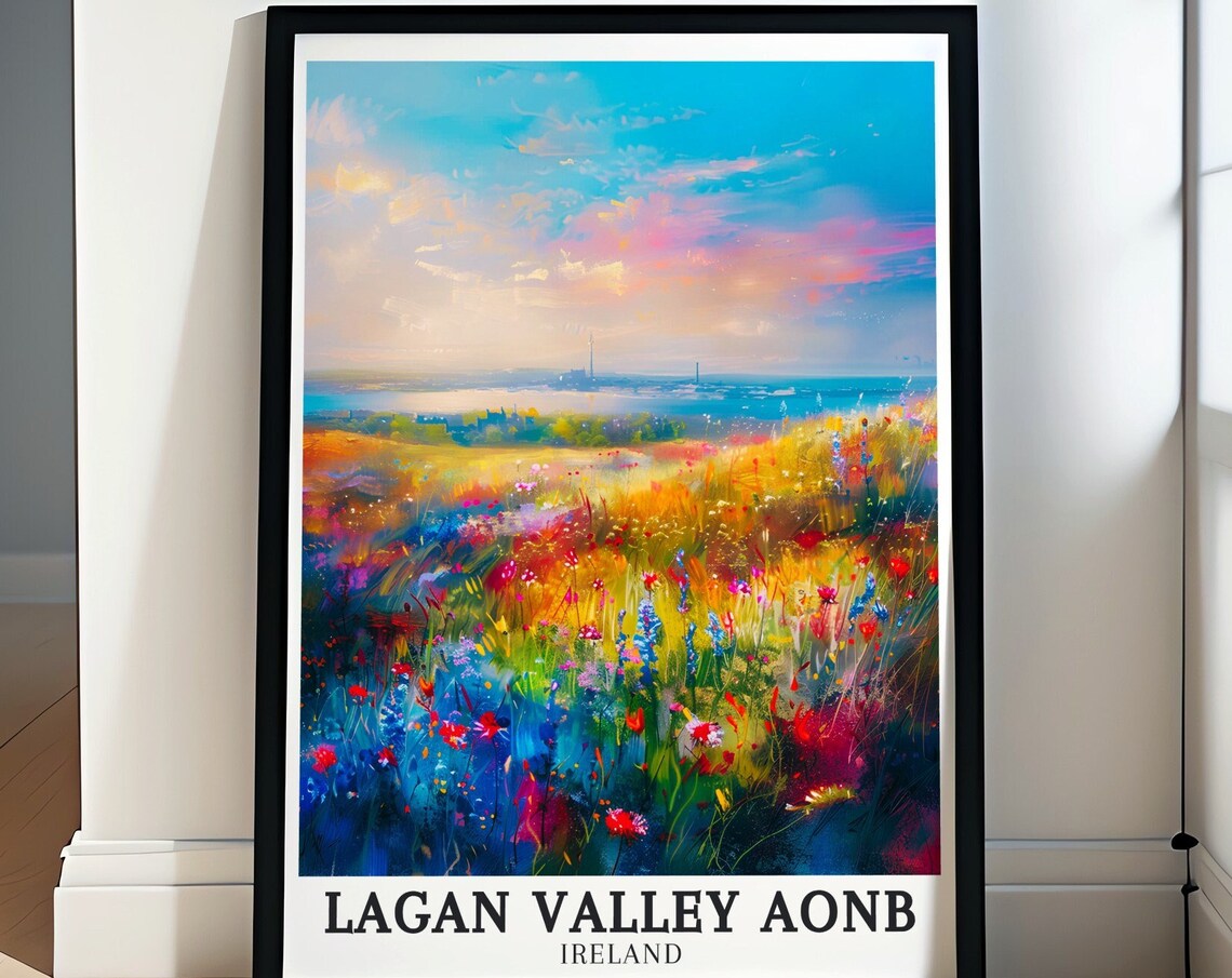 Lagan Valley Wildflower Meadow Sunset Colors Ireland Travel Poster
