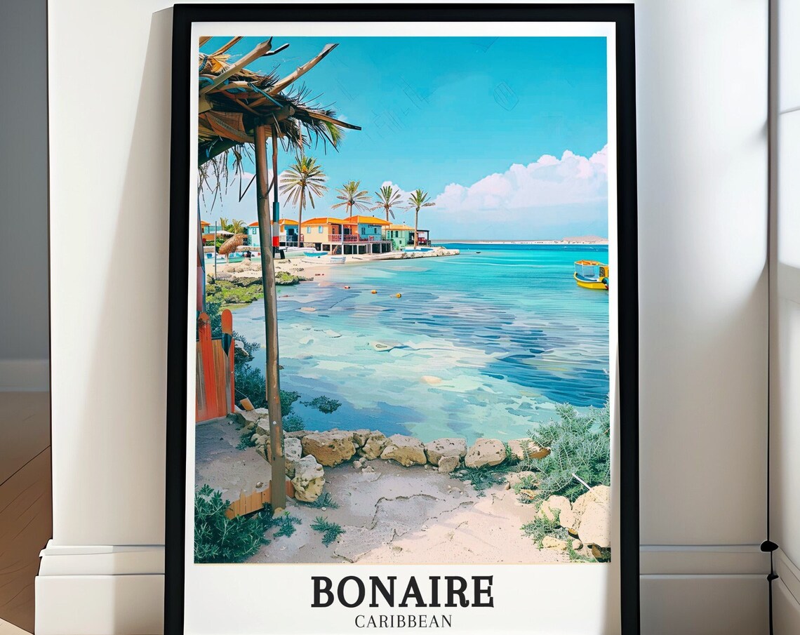 Bonaire Lac Bay Palapa Shores and Caribbean Beach Scene Poster