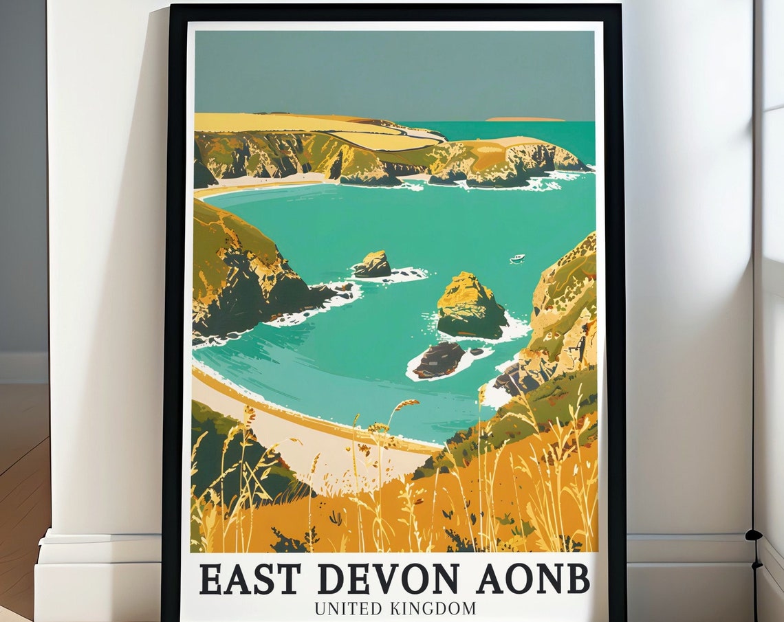 East Devon AONB Branscombe Mouth Turquoise Bay Cliffs Art Poster