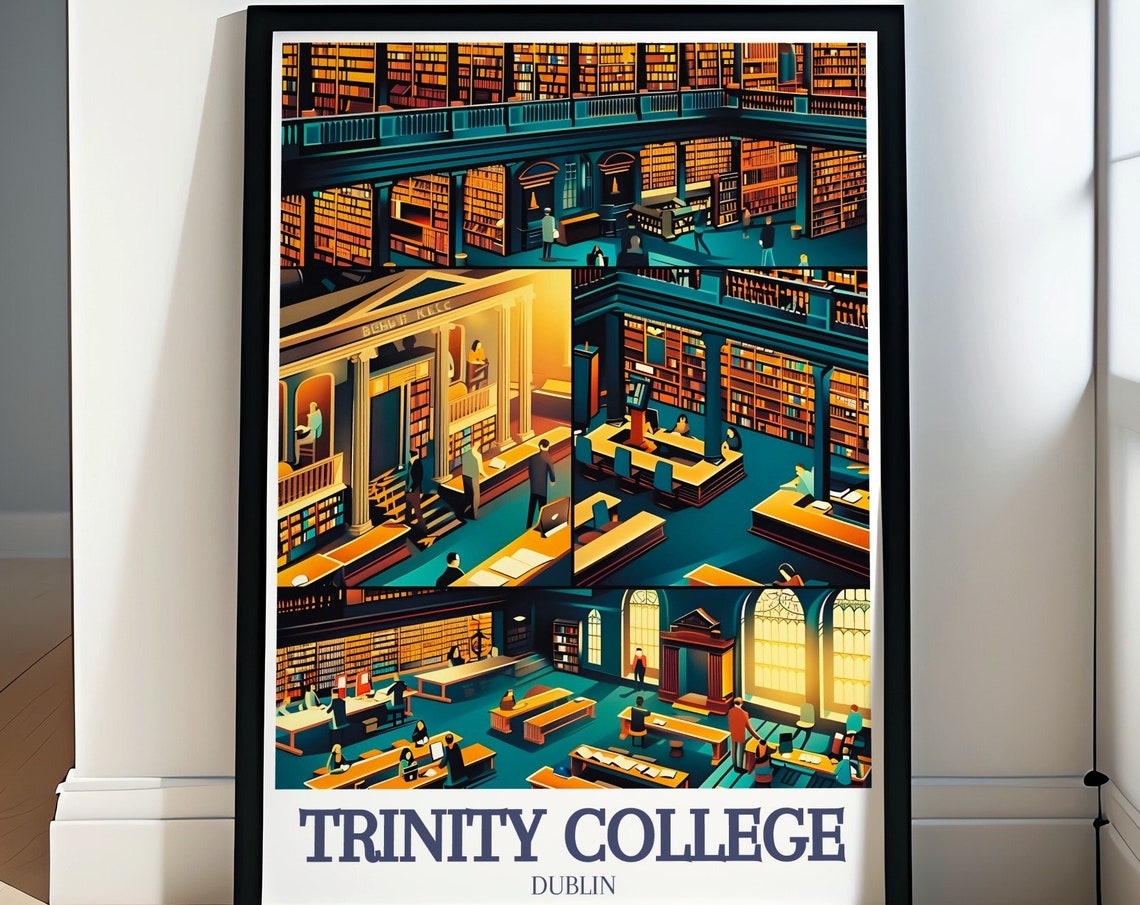 Trinity College Dublin Historic Library Reading Room Art Poster