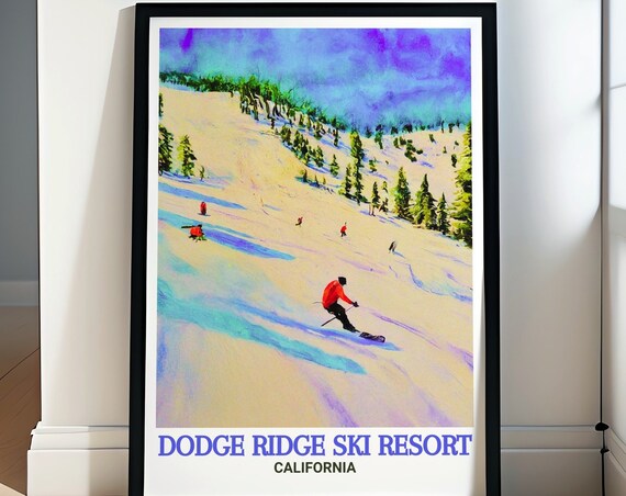 Dodge Ridge Ski Slopes Watercolor Skiers Winter California Poster