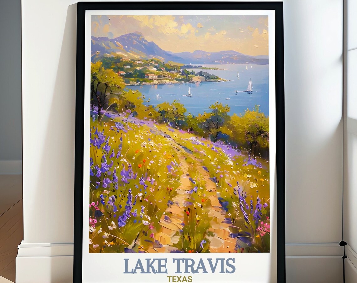 Lake Travis Texas Wildflower Trail Sailboat View Travel Poster