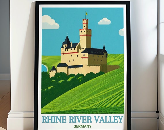 Rhine River Valley Travel Print Marksburg Castle And Rhine River Decor Marksburg Castle Art And Rhine River Poster