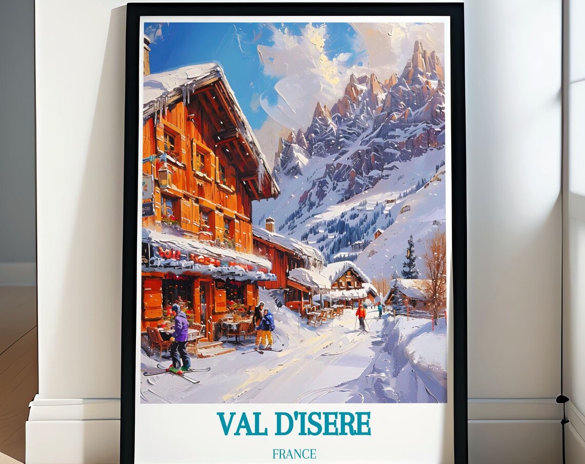 Val d'Isere Alpine Chalet Skiers Village French Alps Winter Poster