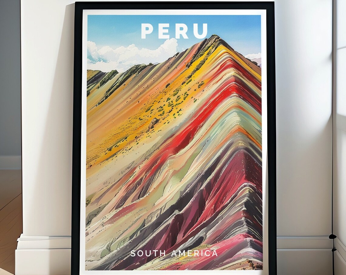 Peru Rainbow Mountains Travel Poster, Latin America
