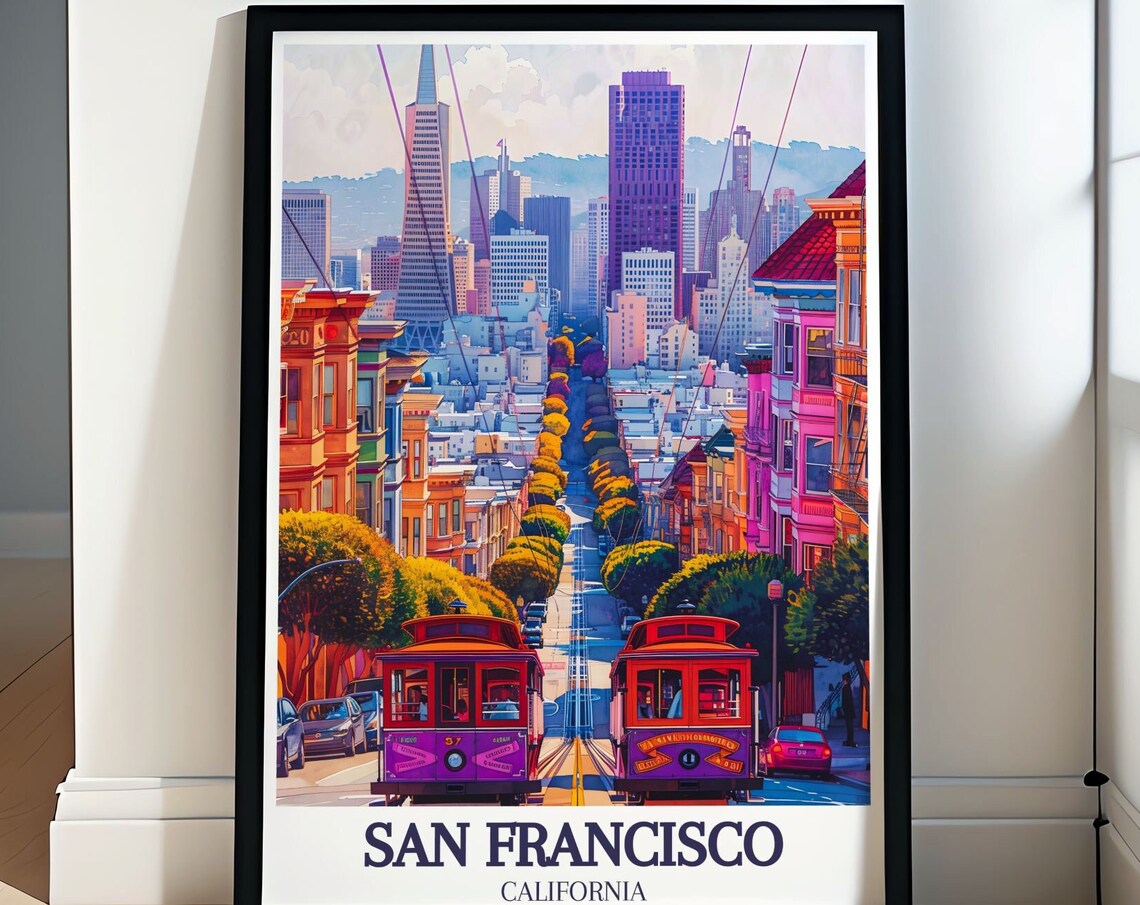 San Francisco California Street Cable Cars Skyline Art Poster