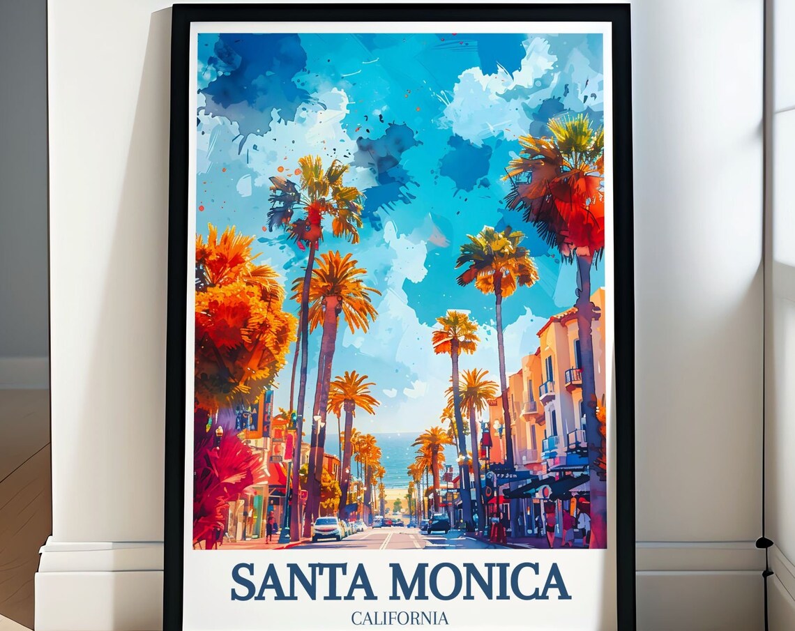 Santa Monica California Third Street Palms Watercolor Poster