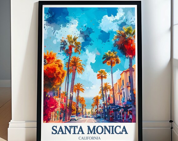 Santa Monica California Third Street Palms Watercolor Poster