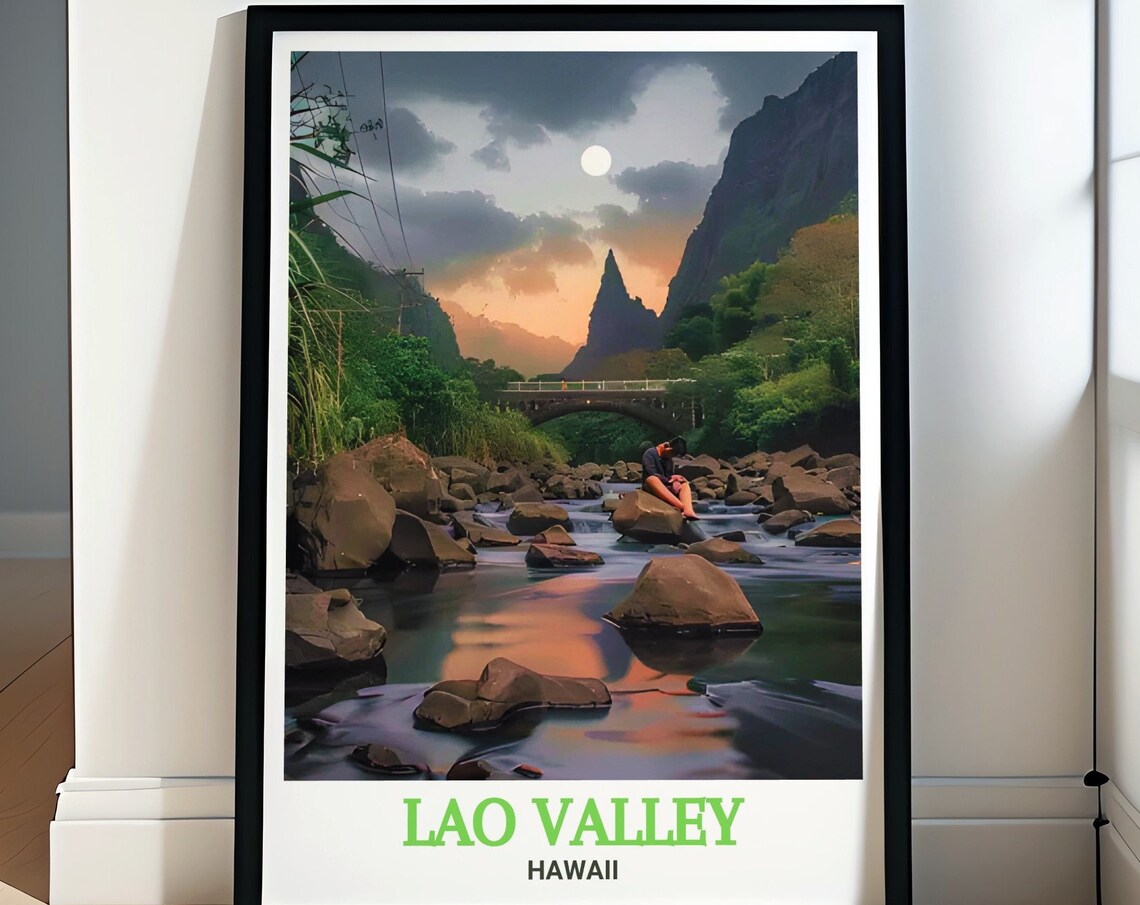 Lao Valley Hawaii Moonlit Stream And Boulder Retreat Travel Poster