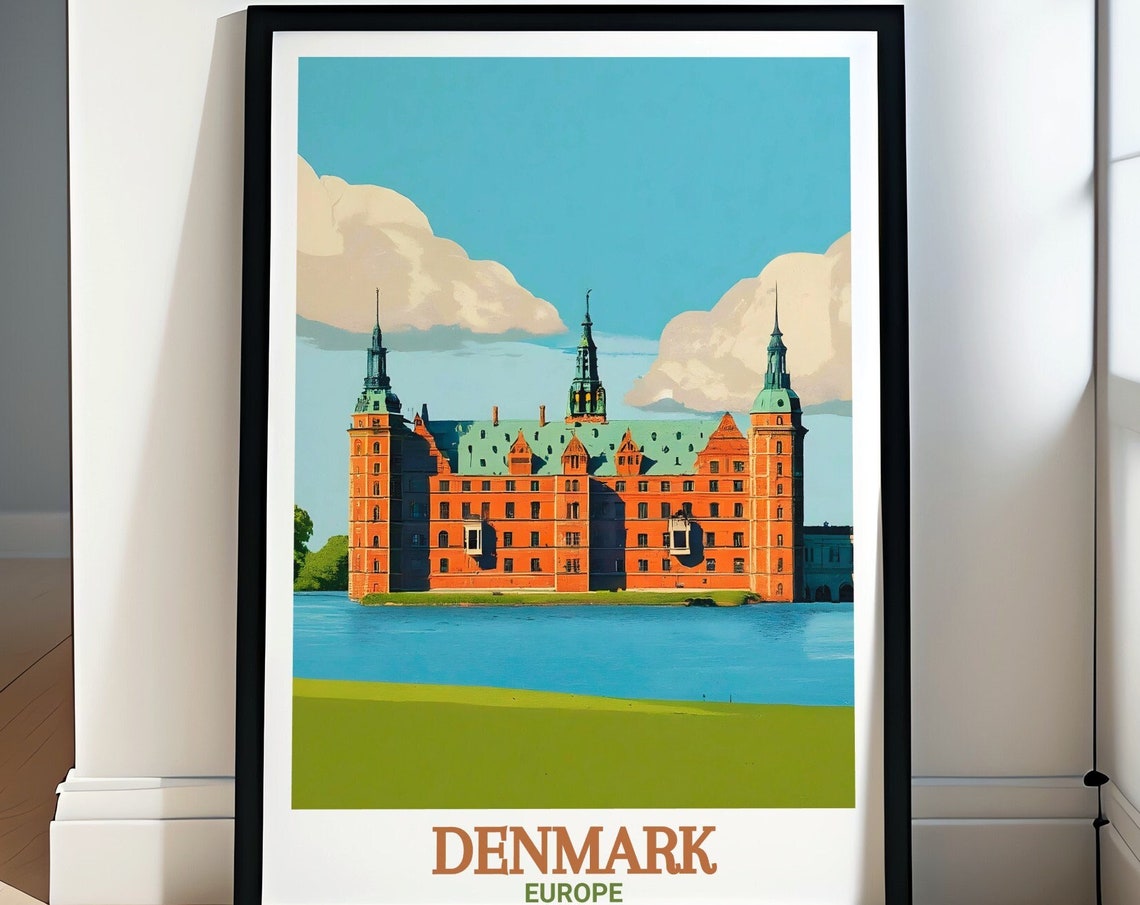 Historic Frederiksborg Castle Denmark Lakeside Travel Poster