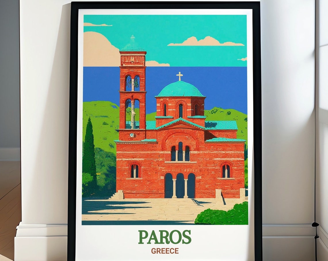 Paros Greece Red Brick Church Bell Tower Cycladic Island Poster