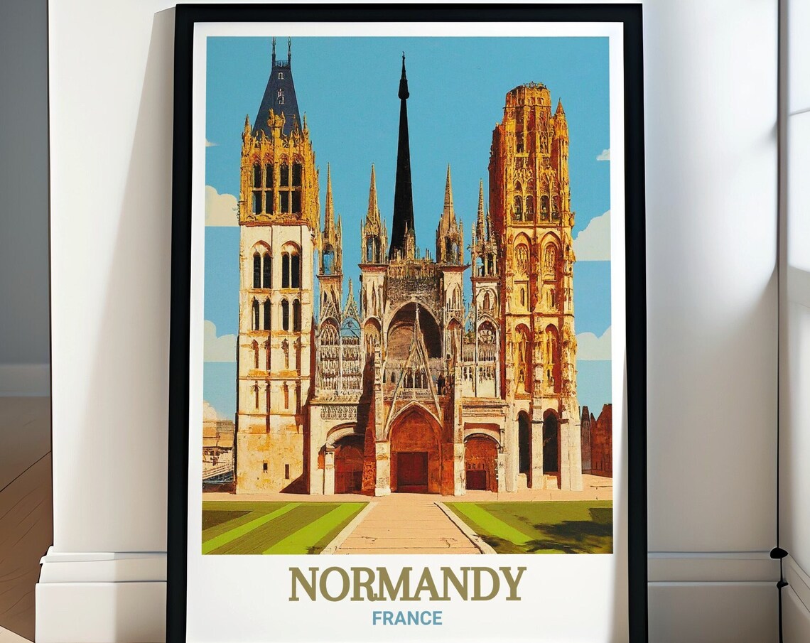 Normandy France Rouen Cathedral Gothic Architecture Travel Poster