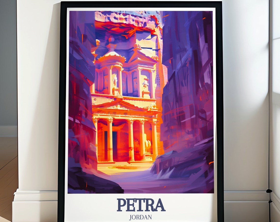 Petra Jordan The Treasury Purple Sunset Canyon Travel Poster