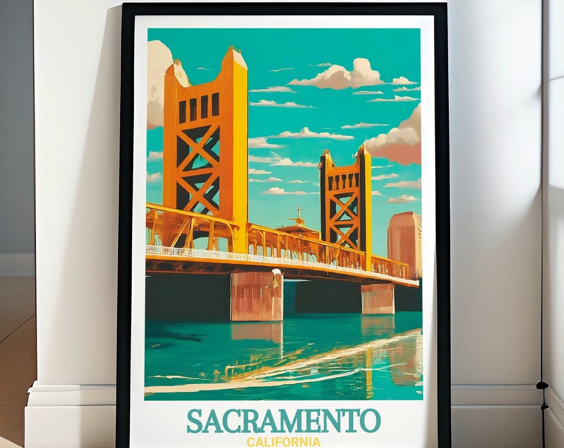 Sacramento Travel Print Tower Bridge Art And Sacramento Prints California Travel Posters California Artwork And Sacramento Travel Prints