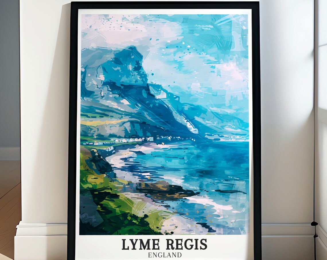Lyme Regis England Charmouth Coast Watercolor Seascape Travel Poster