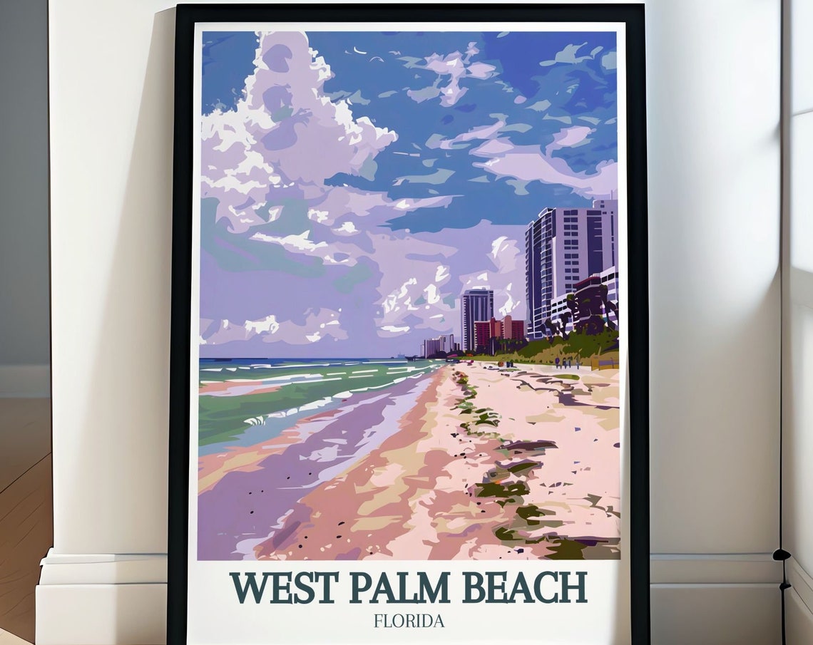 West Palm Beach Florida Beachfront Skyline Pastel Travel Poster