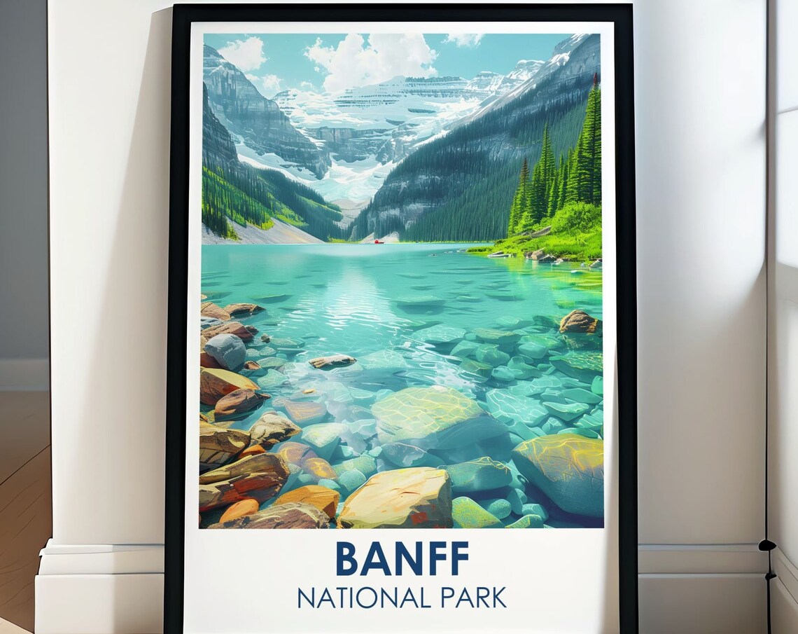 Banff National Park Lake Louise Turquoise Rocky Shores Scenic Poster
