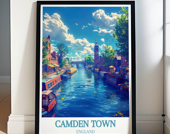Camden Town England Canal Narrowboats Clock Tower View Poster
