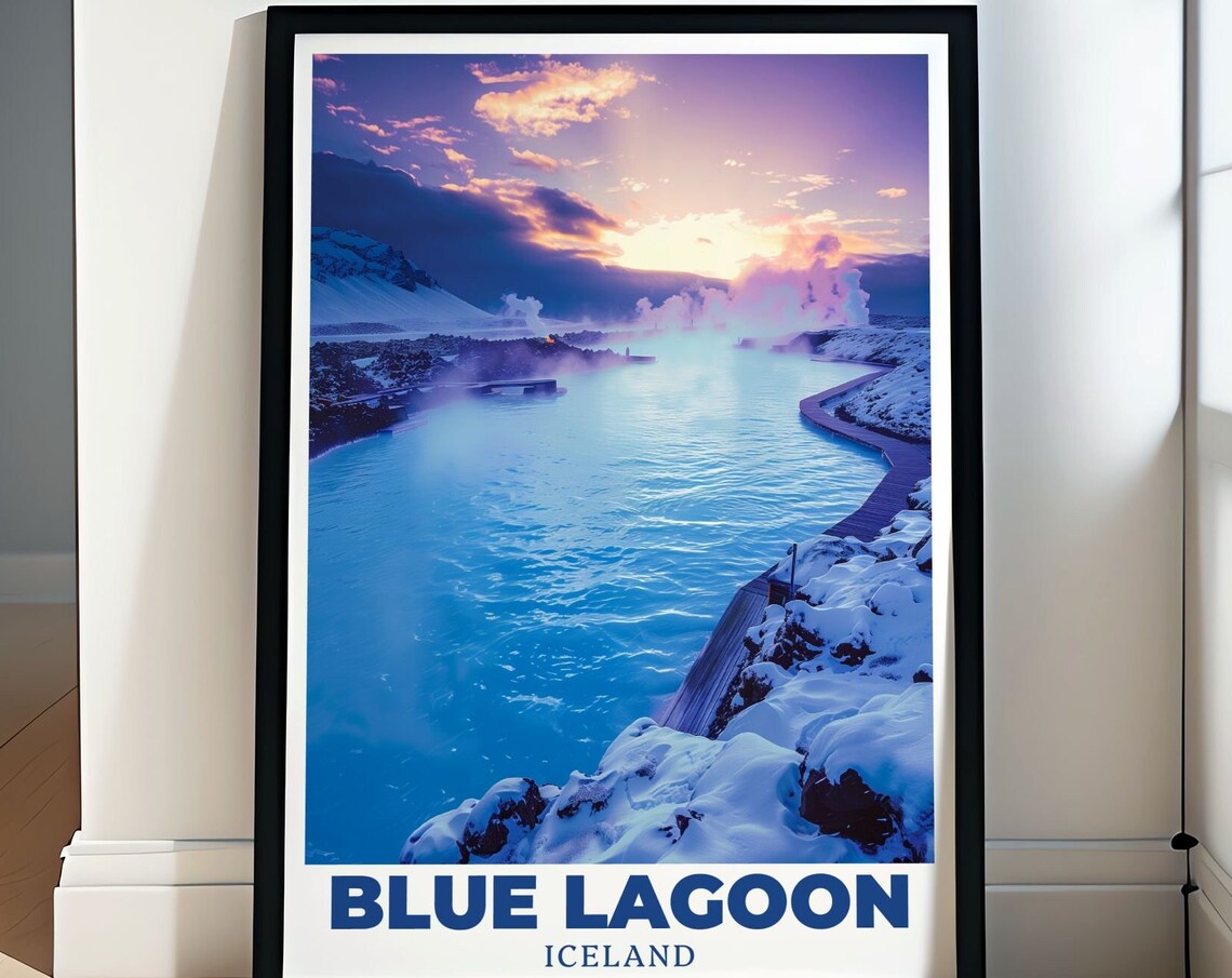 Blue Lagoon Iceland Geothermal Spa Sunset Waters Travel Poster