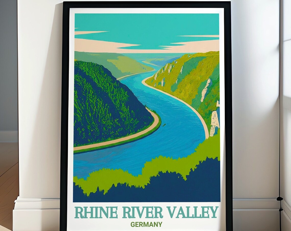 Rhine River Valley Germany Winding River Bend Vintage Travel Poster