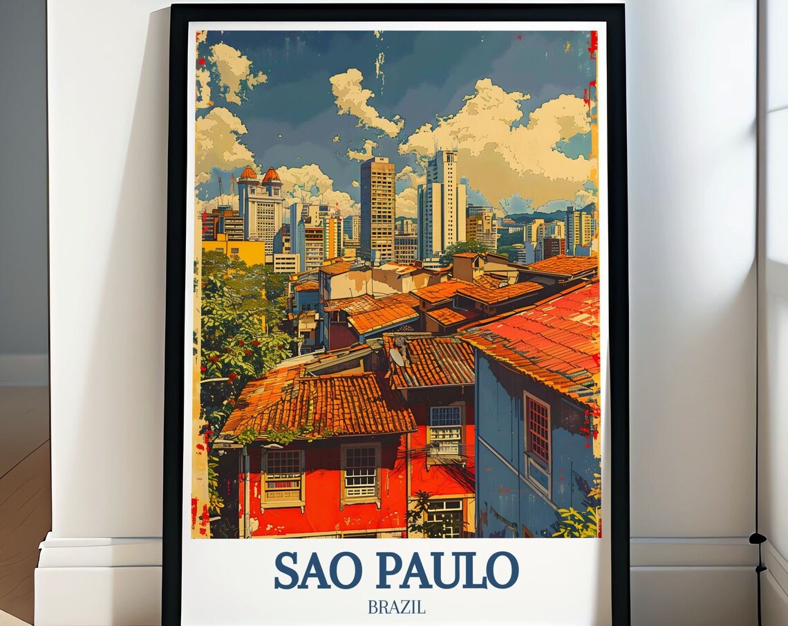 Sao Paulo Brazil City Skyline Terracotta Rooftops Travel Poster