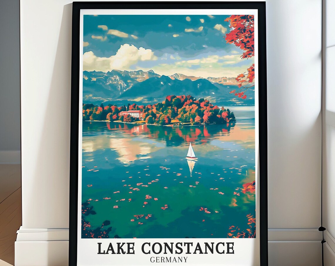 Lake Constance Mainau Island Autumn Sailboat Germany Scenic Poster